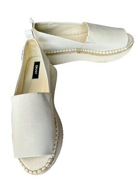 DKNY White Platform Peep Toe Espadrille Slip-On Shoes Womens Size 8.5M